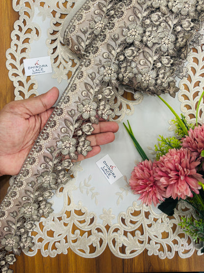Organza Based Guipure Cutwork Flower Lace Gold 210826