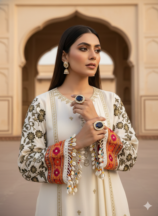 Beautiful Kaudi & Ginni Multicolour Hanging Pearl Lace, Coin Lace, Cowrie shells Lace 120126