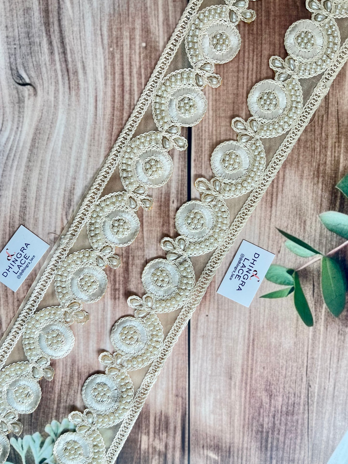 Beautiful Organza Based Thread And Pearl Work Lace 171125