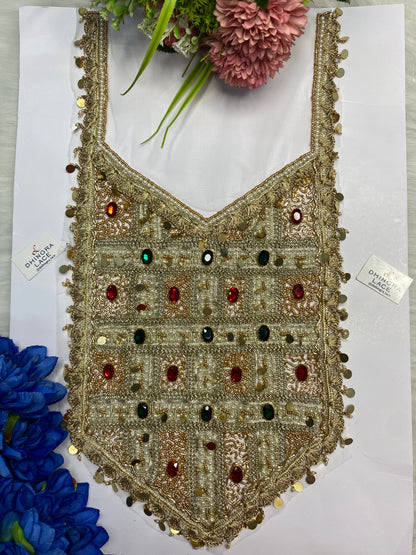 Rhine Stone Or Pearls Red Green Colour Combo With Metal Coins Or Handwork Neck Patches 161026