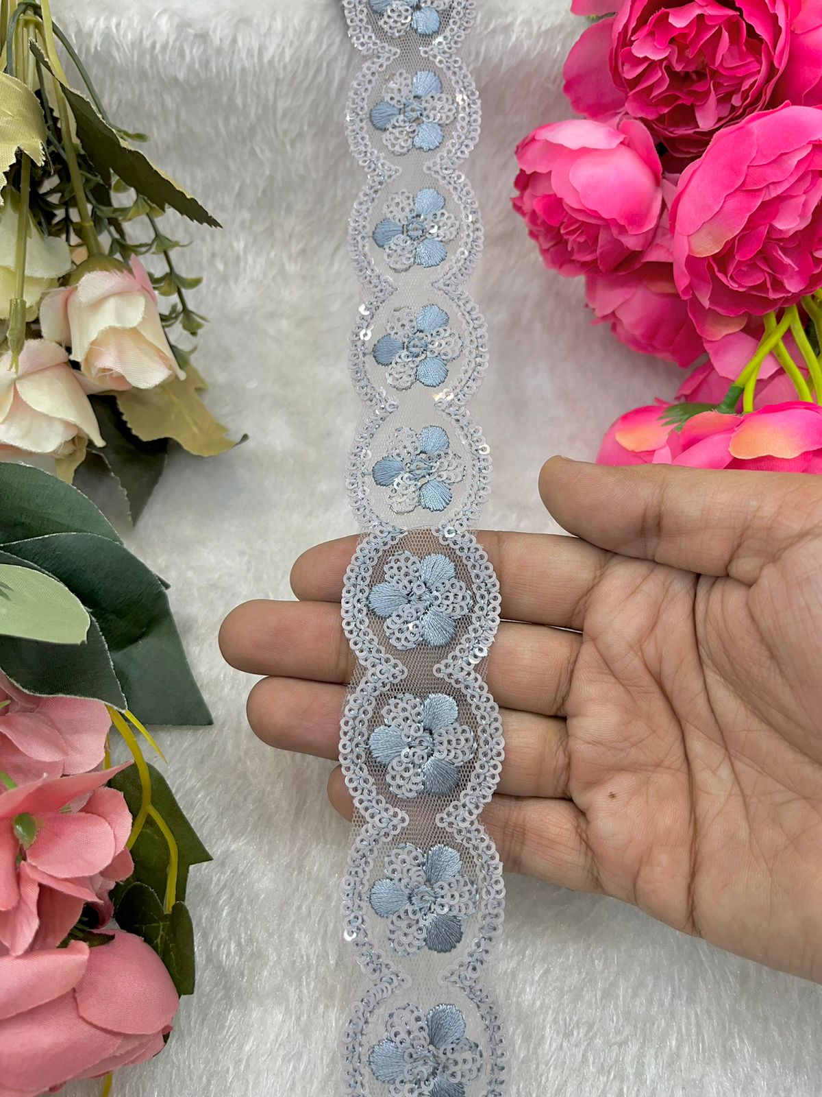 Beautiful Sequins Work Lace Grey 240824