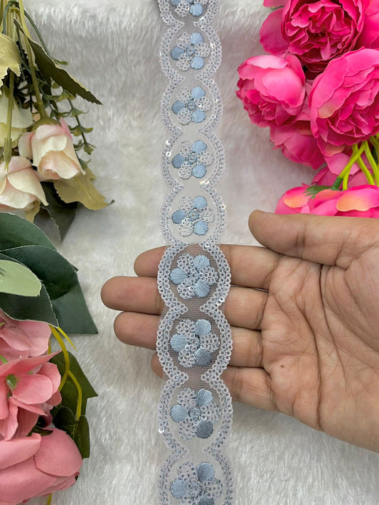 Beautiful Sequins Work Lace Grey 240824
