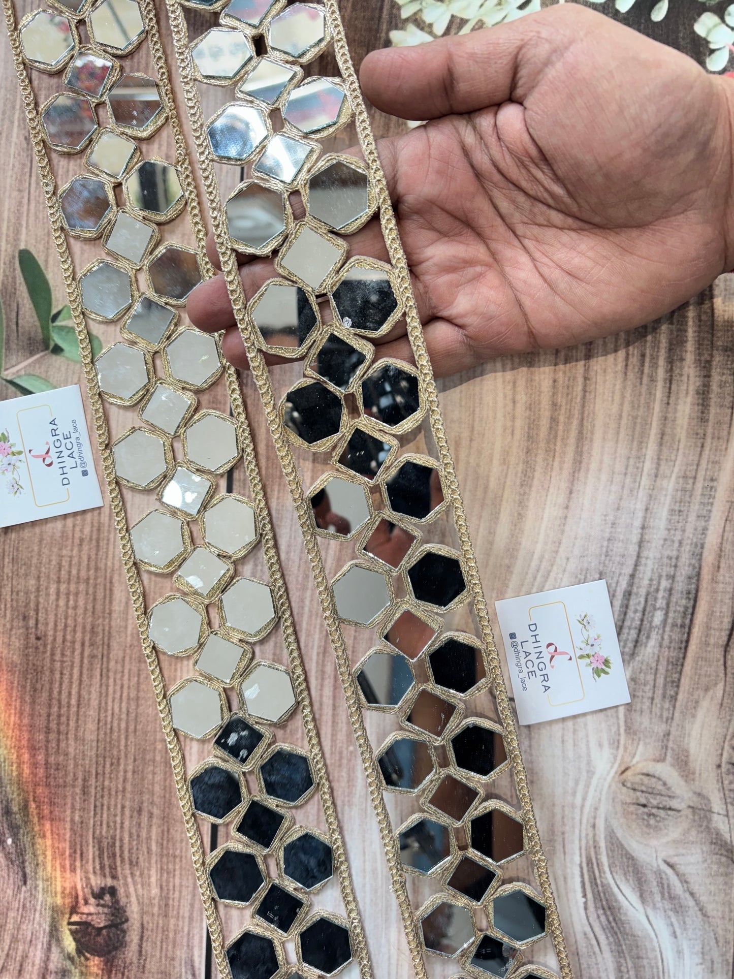 Beautiful Mirror Work Lace Gold 271225