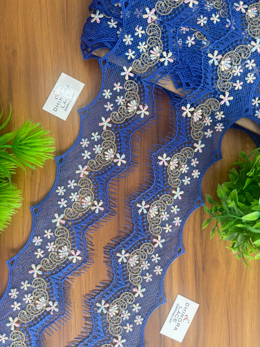 Beautiful Guipure Lace Blue Multi Medium Colorful 3 Yards (2.7 Meters) 250326