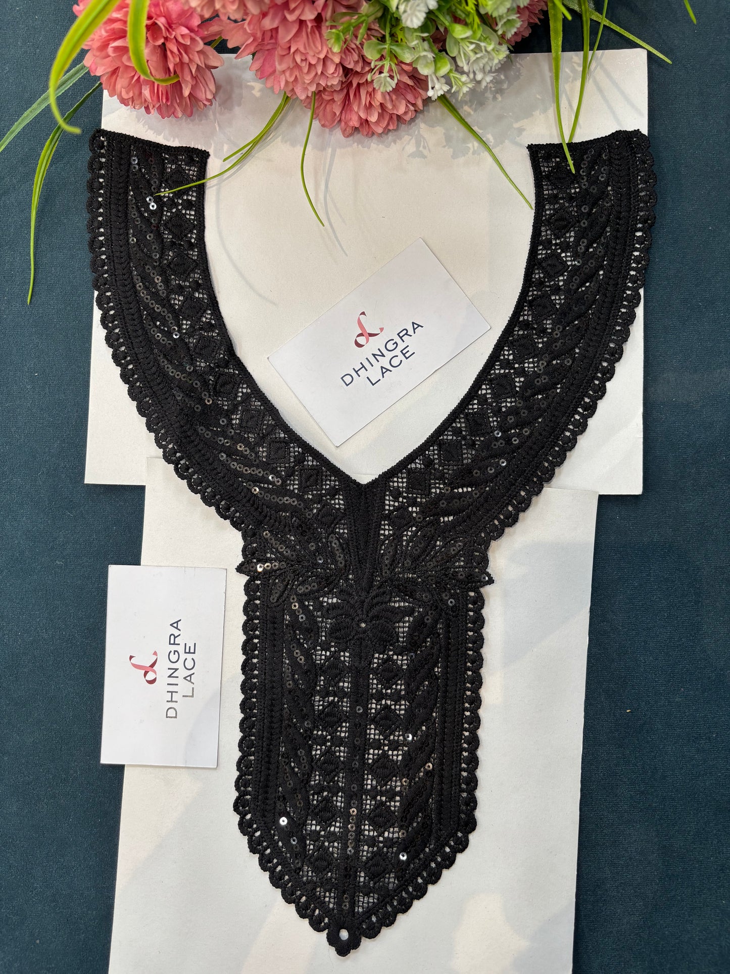 Beautiful Guipure Sequence Work Neck Black 210525