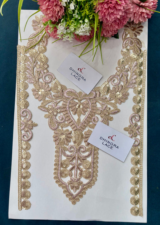 Beautiful Zari Cutwork Neck Patch Rose Gold + Gold Colour 160525
