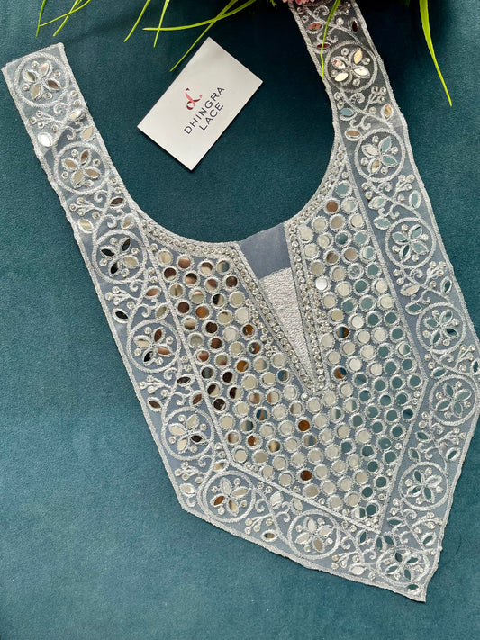 Beautiful Mirror Work Neck Silver 260525