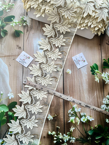Beautiful Organza Based Threadwork Lace Off White 090825