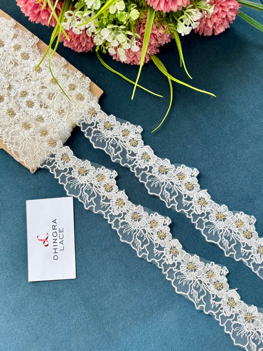 Beautiful Net Based Threadwork Lace White 100625