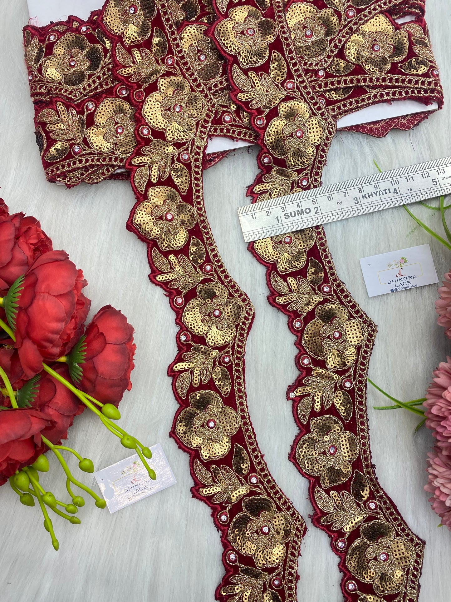 Beautiful Velvet Based 2 Inches Broad Scallop Lace Maroon 9 Meters 070126/090126