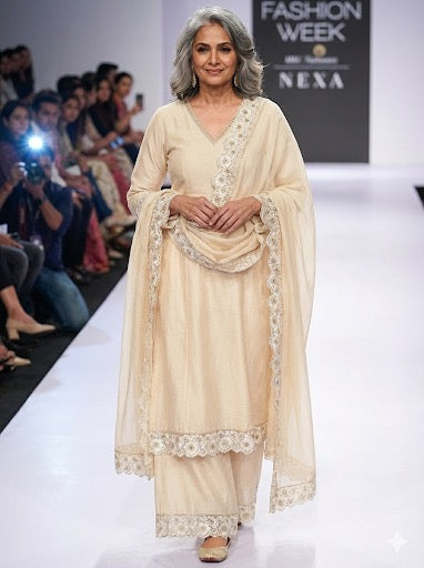 Beautiful Organza Based Guipure And Zari Work Lace Beige 051225