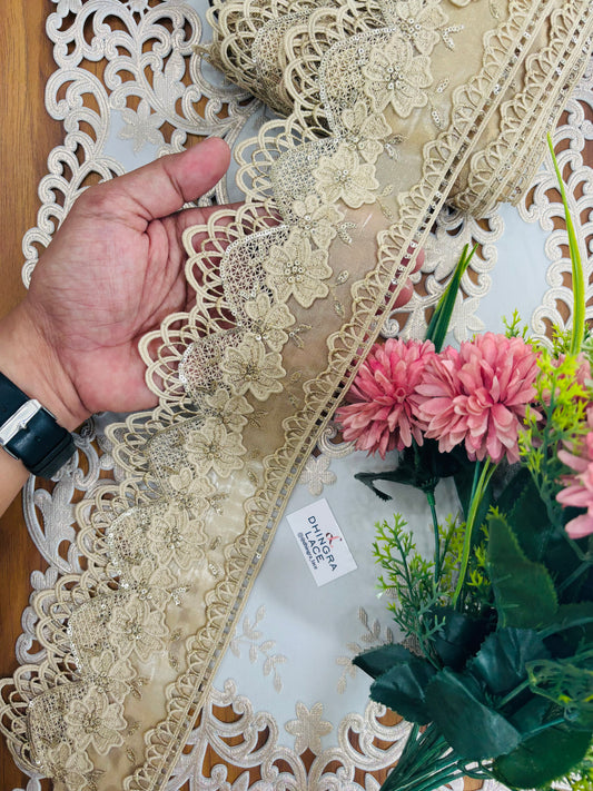 Organza Based Guipure Cutwork Flower Lace Gold 210826