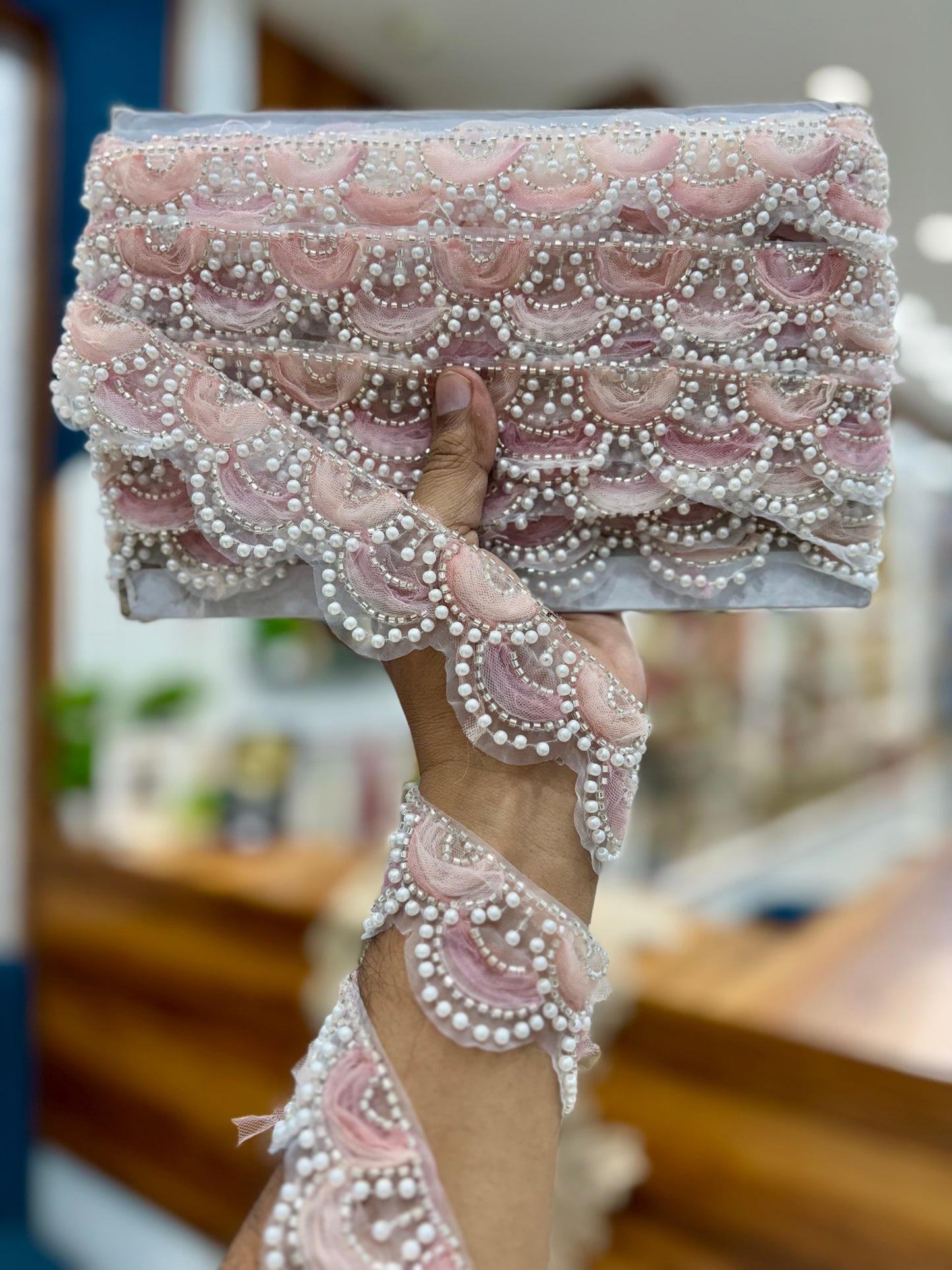 Beautiful Organza Based Pearls And Cutpipe Work Lace Multicolour 260825/251025