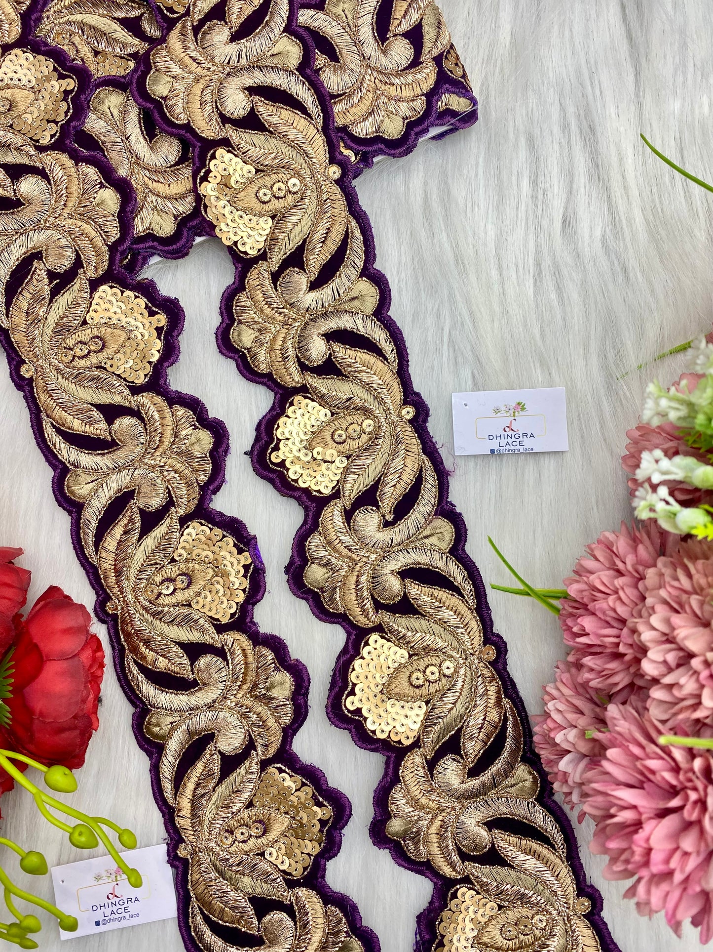 Beautiful Velvet Based 3 Inches Broad Cutwork Lace Wine 9 Meters 070126/090126