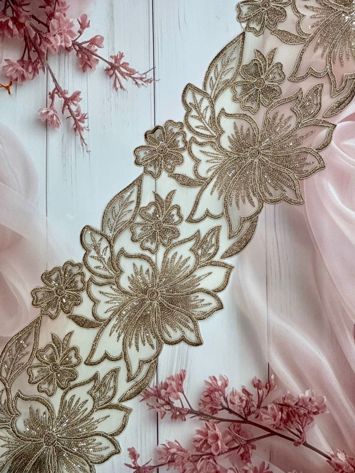 Beautiful Organza Based Zari Work Lace Antique Bronze 260725/ 280725