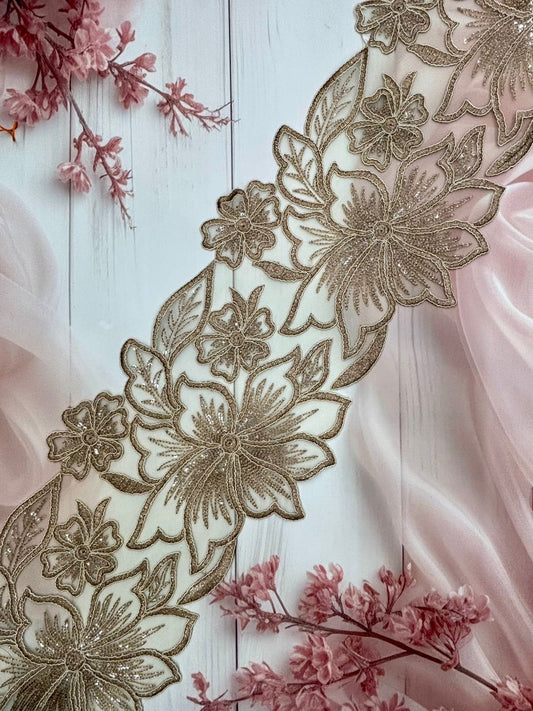 Beautiful Organza Based Zari Work Lace Antique Bronze 260725/ 280725