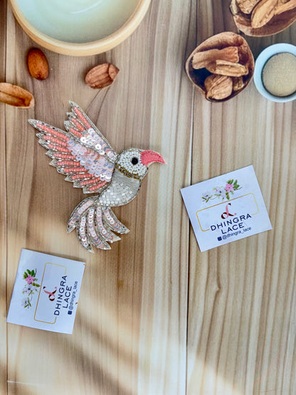 Beautiful Handwork Bird Patch Left Peach 071025
