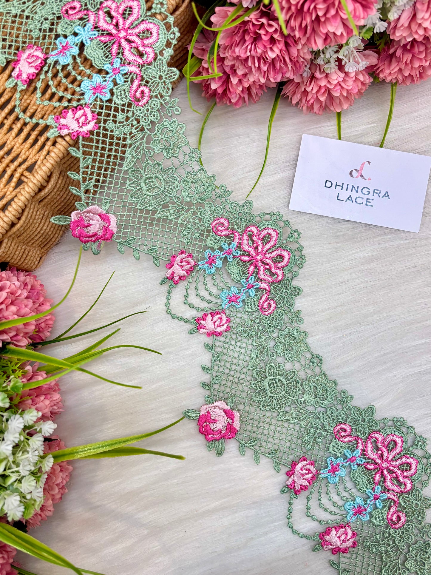 Beautiful Imported Guipure Lace Light Green Multi 280125