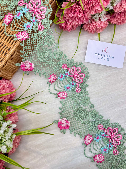 Beautiful Imported Guipure Lace Light Green Multi 280125