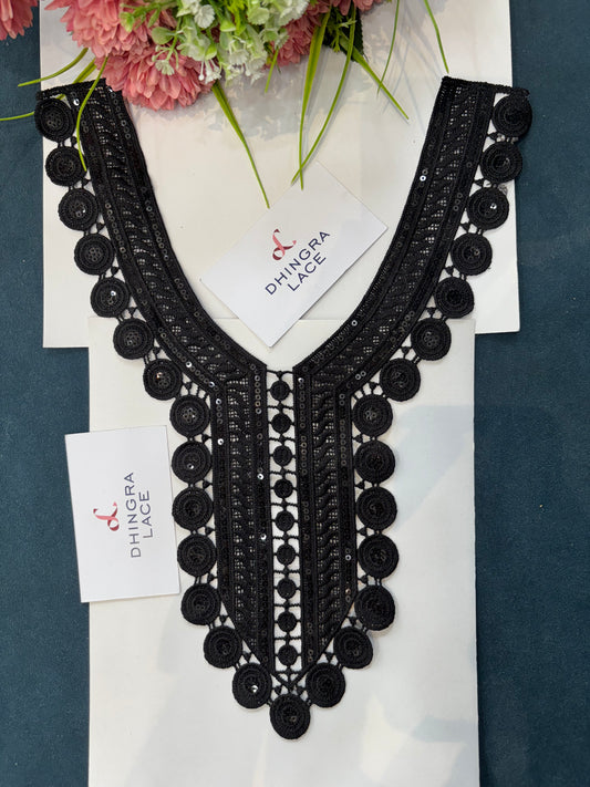 Beautiful Guipure Sequence Work Neck Black 210525