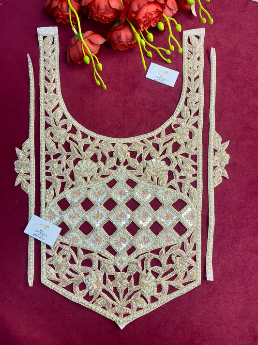 Beautiful Zardozi work Neck Patches With Sleeves Water Gold 010126
