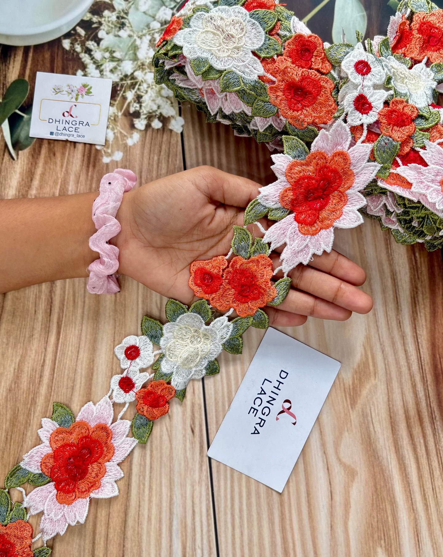 Beautiful Guipure Multicolour Orange Flower Lace 070725