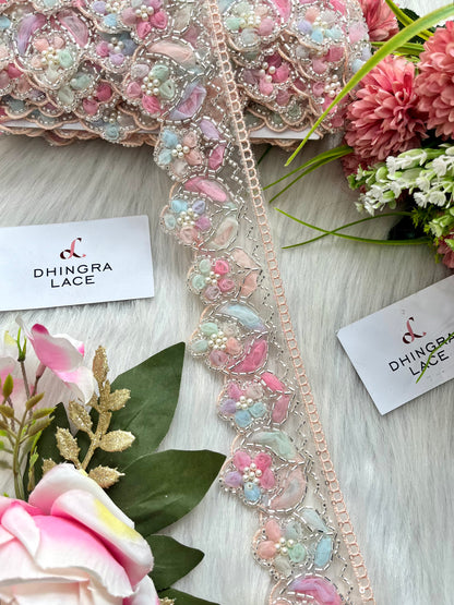 Beautiful Organza Based Handwork Lace Pink Multi 190625/280625