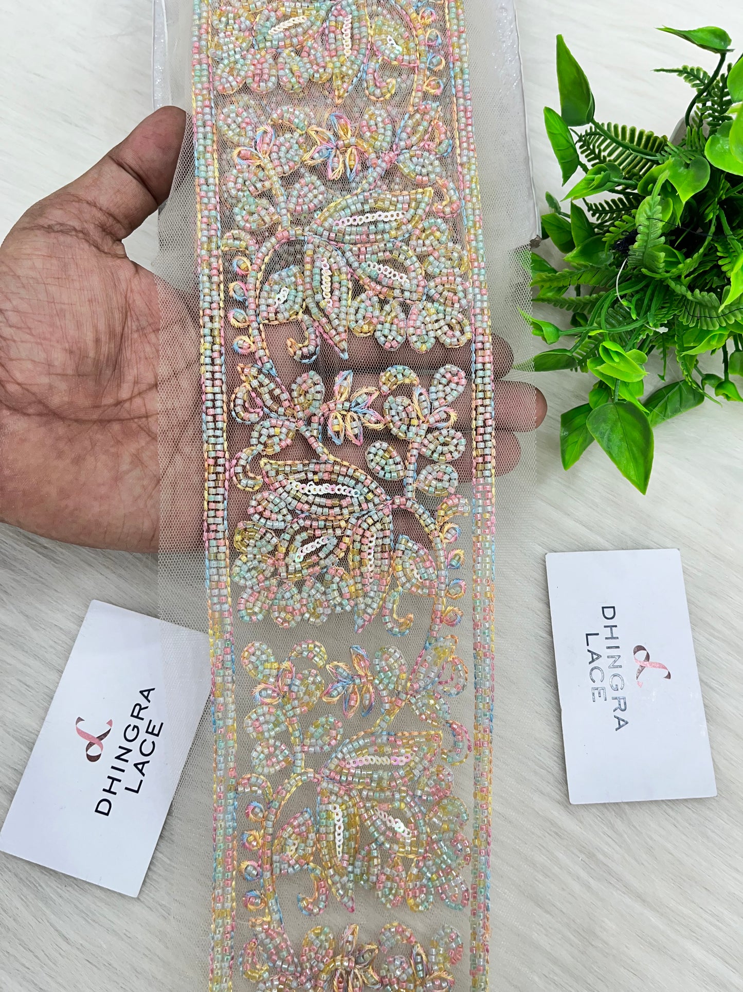 Beautiful Net Based Handwork Cutpipe And Sequence Work 3 Inches Broad Lace Multicolour 3 Meters 220525