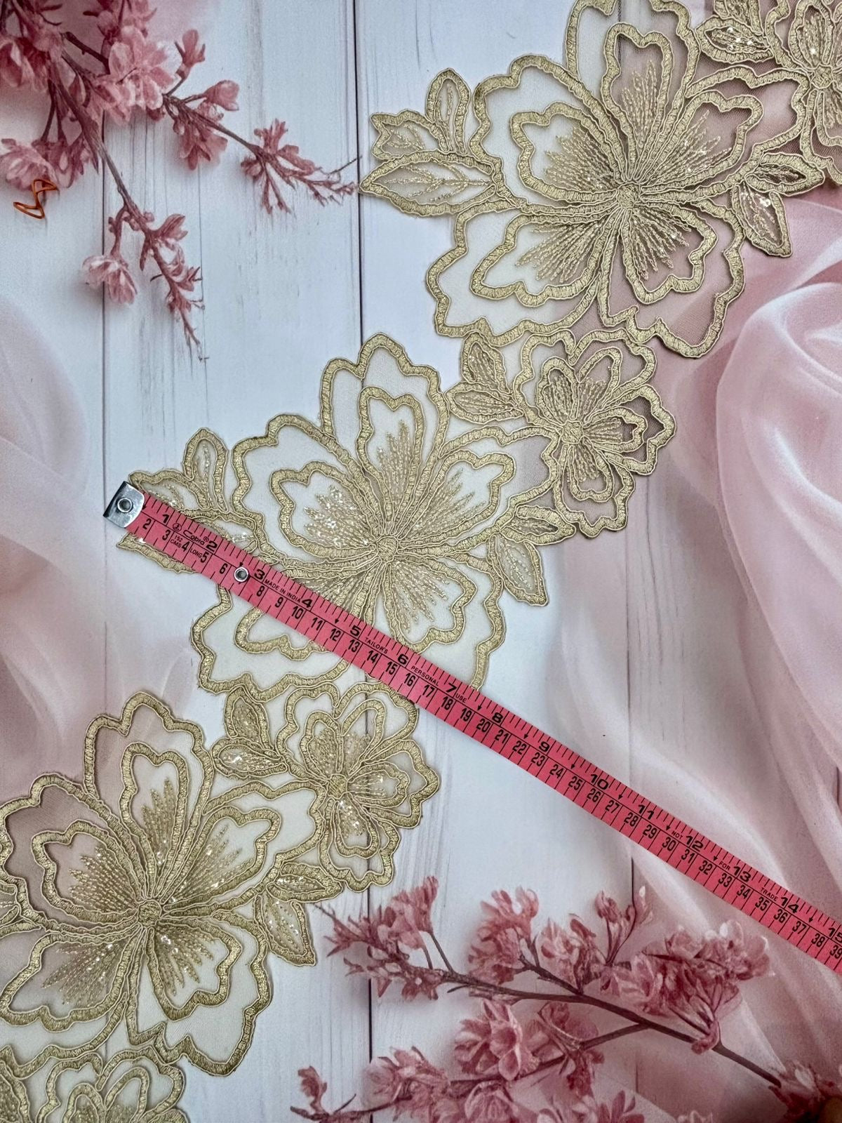 Beautiful Organza Based Zari Work Lace Gold 260725 / 280725