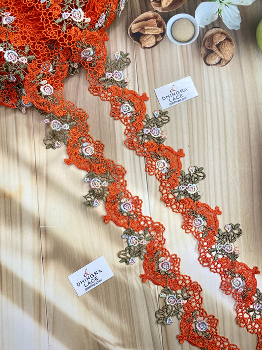 Beautiful Orange Multi Guipure 2 Inches Broad Lace 160126 (3 Meters) 060226