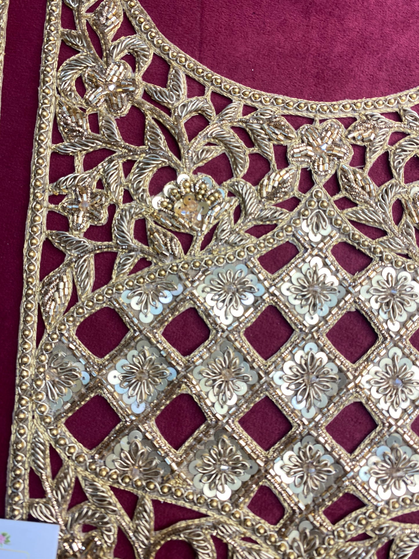 Beautiful Zardozi work Neck Patches With Sleeves Antique Gold 010126