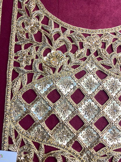 Beautiful Zardozi work Neck Patches With Sleeves Antique Gold 010126