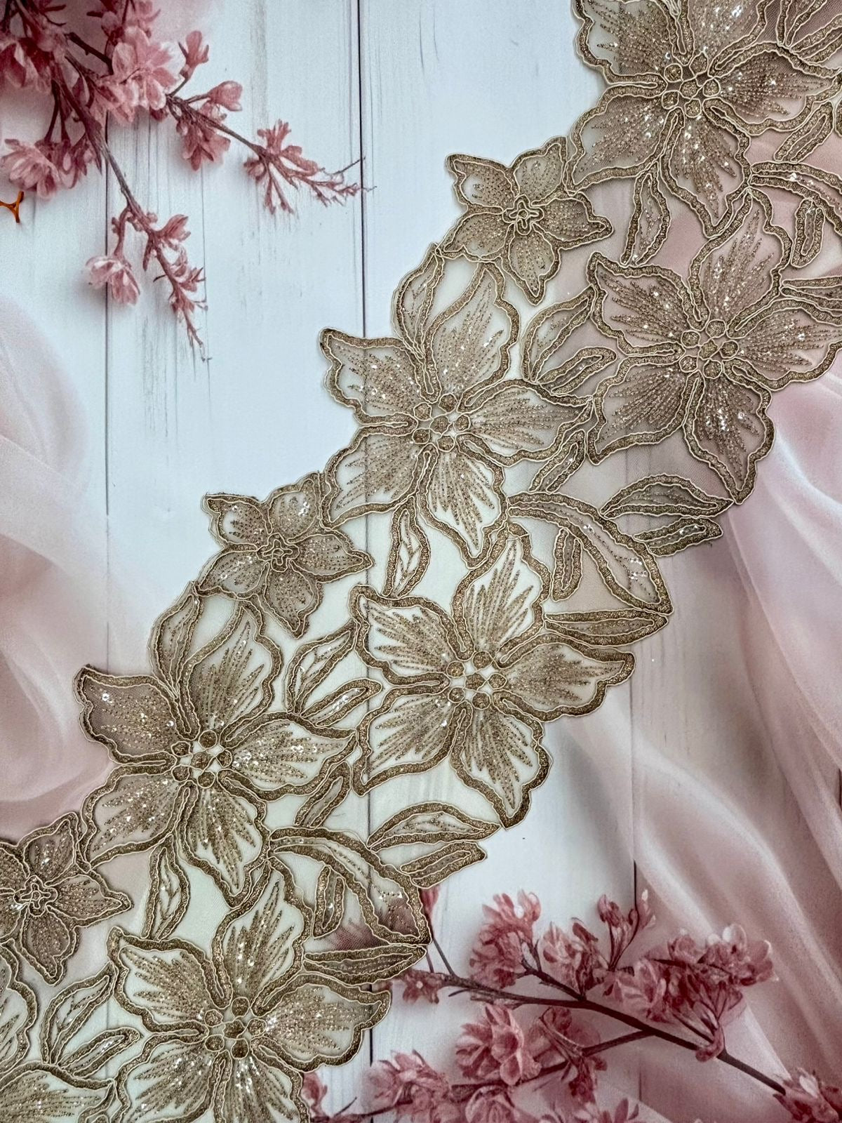 Beautiful Organza Based Lace Gold 3 Yards ( 2.7 Meters) 280226