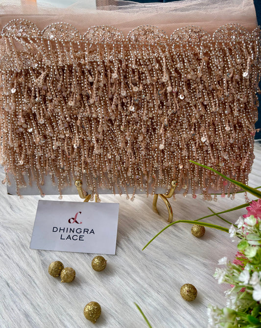 Beautiful Net Based Cutdana And Sequence Work Lace Peach 200625