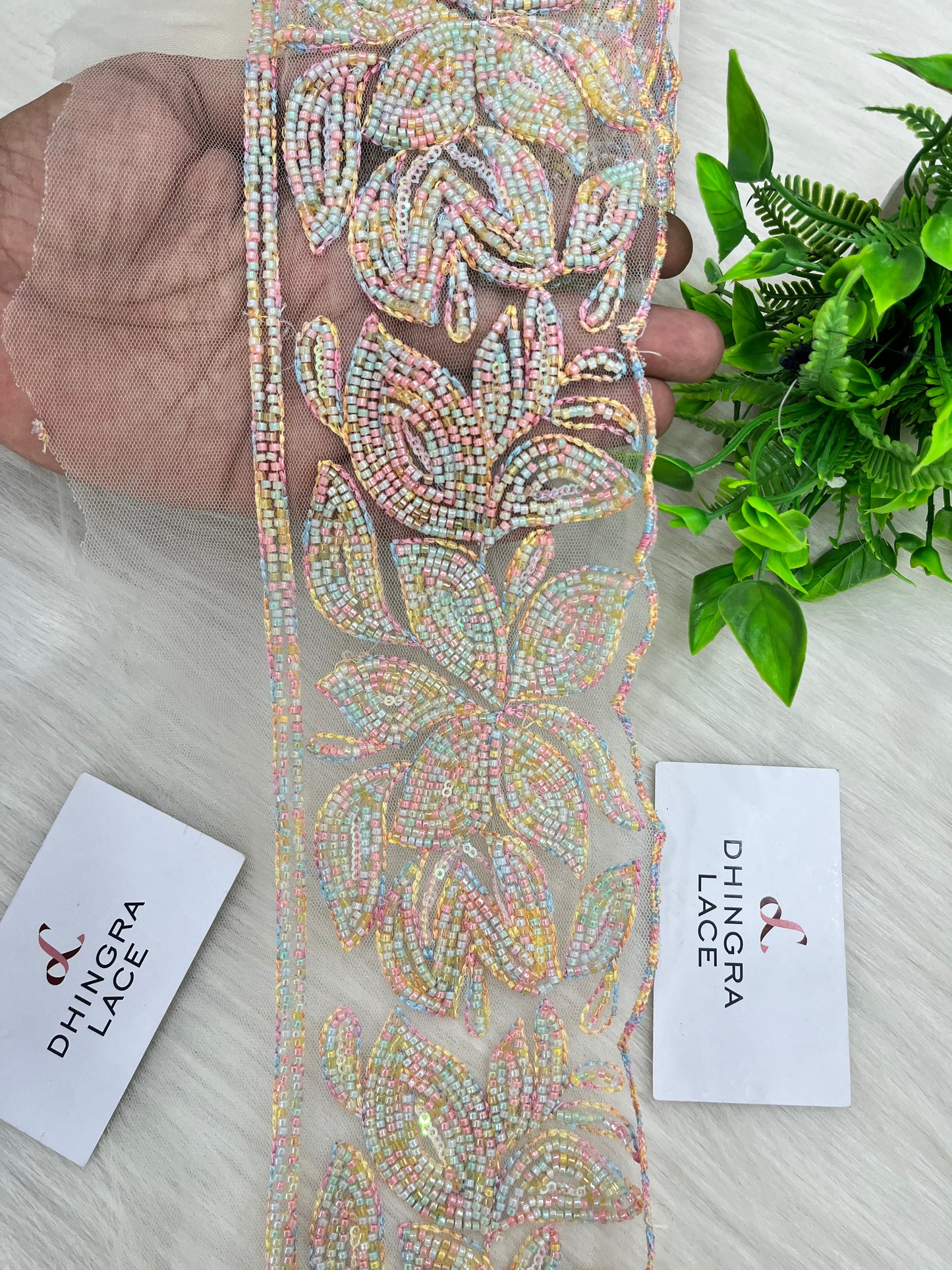 Beautiful Net Based Handwork Cutpipe And Sequence Work 3 Inches Broad Lace Multicolour 3 Meters 220525
