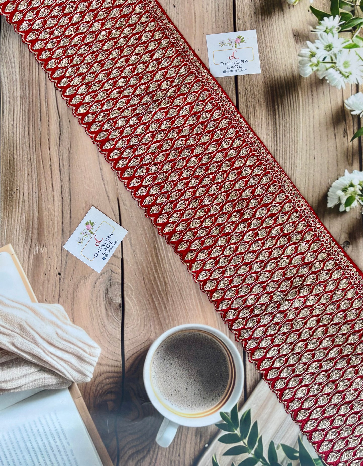 Beautiful Silk Based Zari Work Lace Red 090925