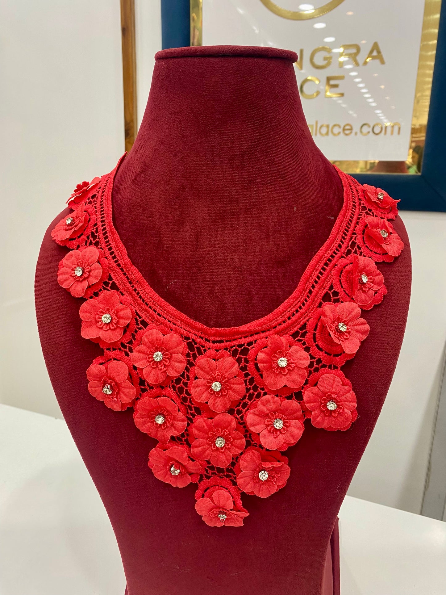 Beautiful Guipure Flower Neck Patch Red 040426/100426