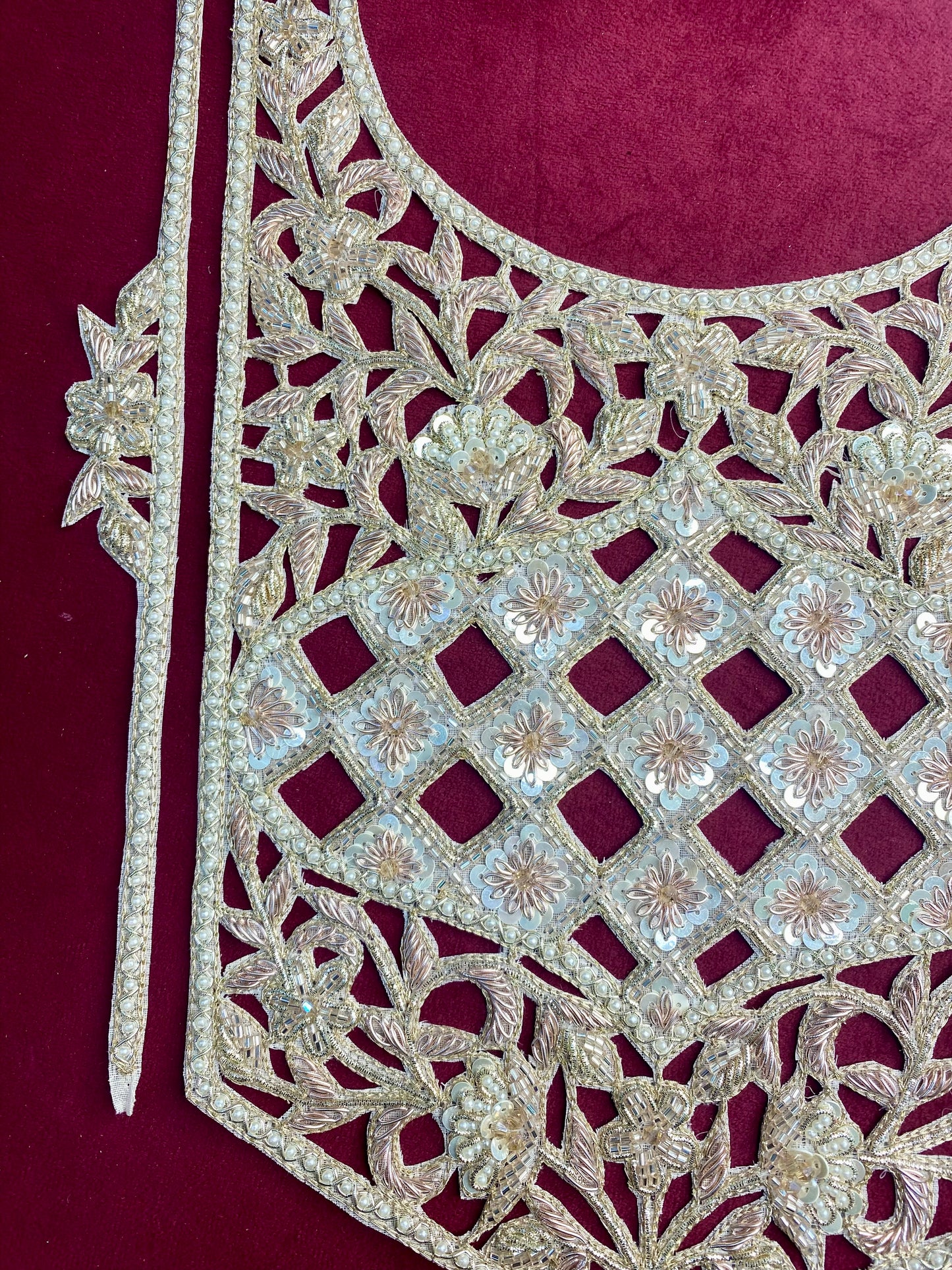 Beautiful Zardozi work Neck Patches With Sleeves Water Gold 010126