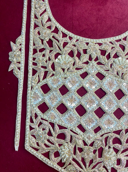 Beautiful Zardozi work Neck Patches With Sleeves Water Gold 010126