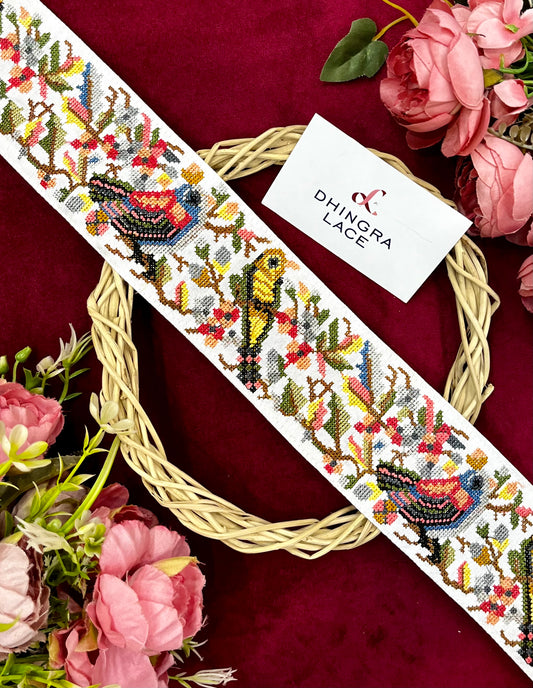 Beautiful Silk Based Cross Stitch Birds Border 240924/050625