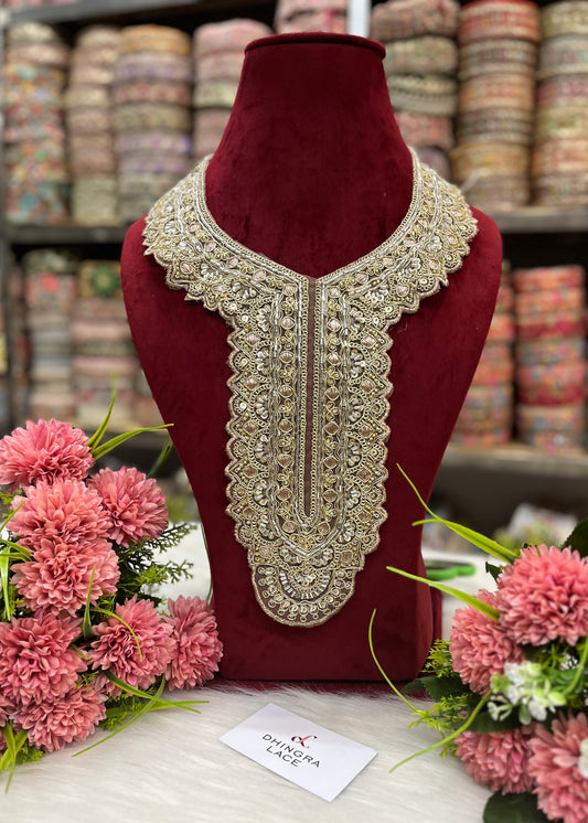 Beautiful Net Based Cutpipe And Sequence Work Neck Rose Gold 130325