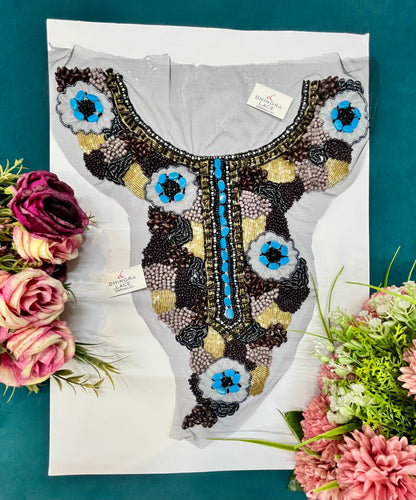 Beautiful Net Based Wooden,Beads,Cutdana& Sequins Work Neck Patches (1 Piece) 070826