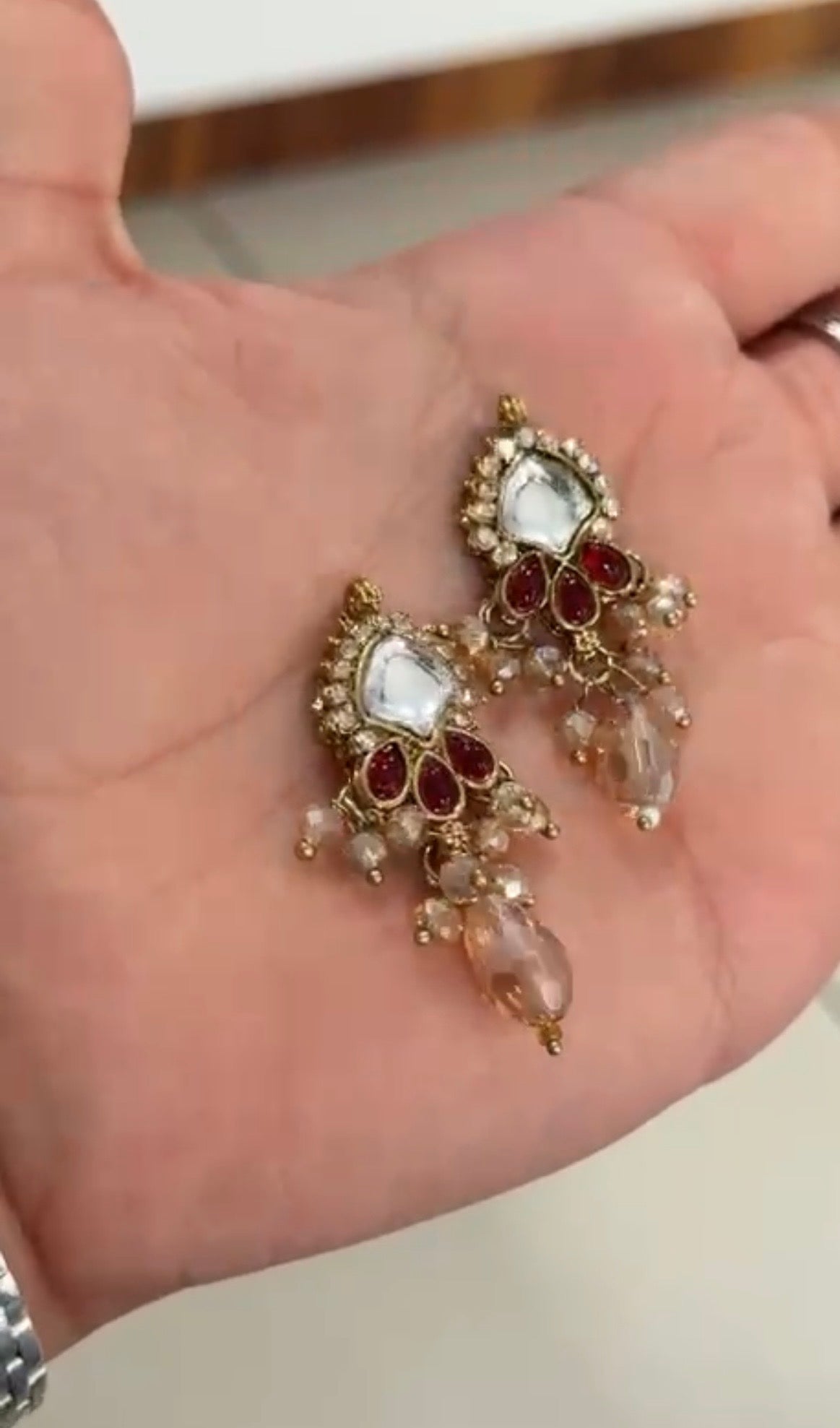 Beautiful Crystal & Stone Work Hanging Button (1 Pair) 2 Pieces 290826