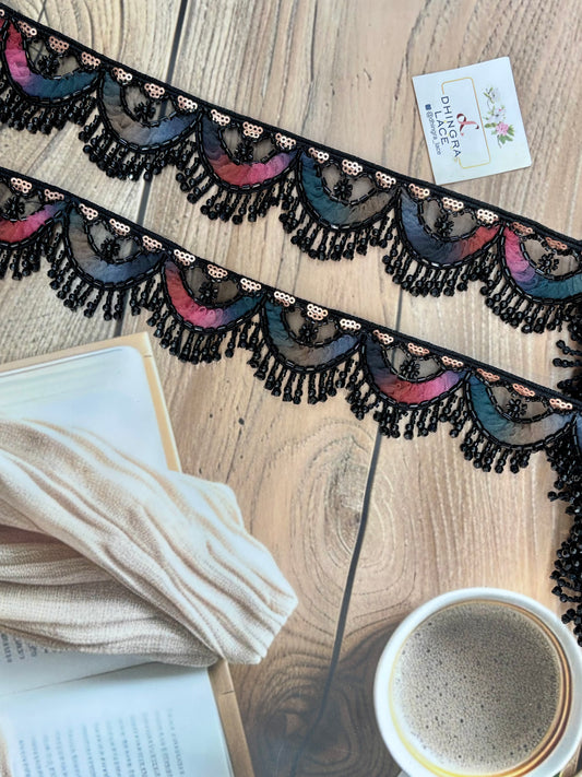 Beautiful Multicolour Black Hanging Lace 220725