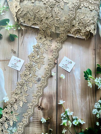 Beautiful Organza Based Threadwork Lace Beige 090825