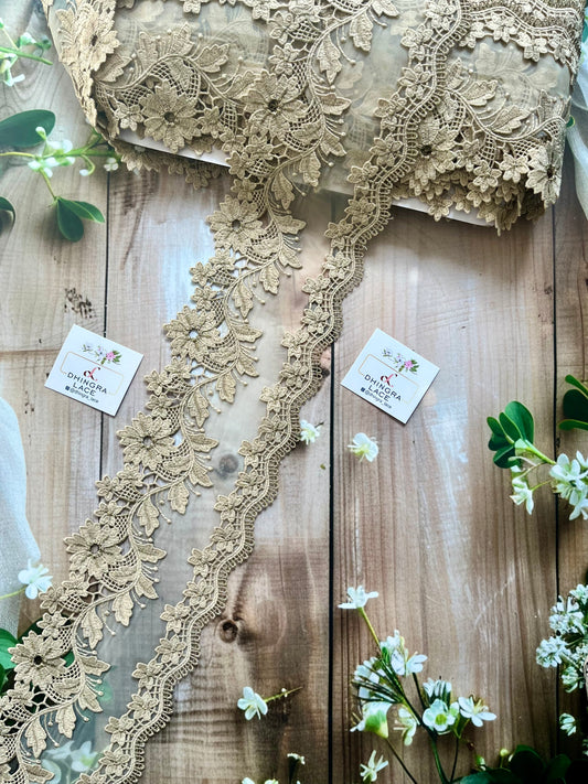 Beautiful Organza Based Threadwork Lace Beige 090825