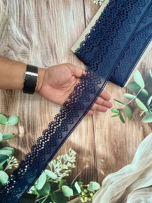 Beautiful Organza Based Scallop Lace Medium Dark Blue Colourful (1 Meter) 190226/130726