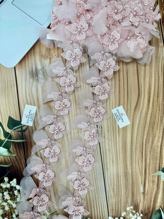 Beautiful Pearl Work Guipure Hanging Lace Light Pink 130226