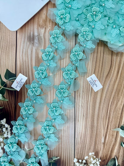 Beautiful Pearl Work Guipure Hanging Lace Sea Green 130226