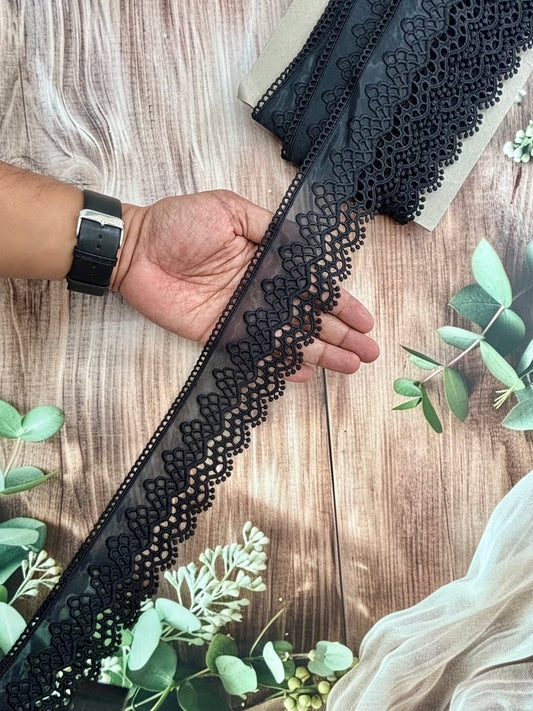 Beautiful Organza Based Scallop Lace Medium Black (1 Meter) 190226/130726